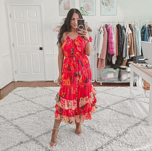 Farm Rio mixed fruits asymmetrical ruffled midi dress nwt - Picture 7 of 15